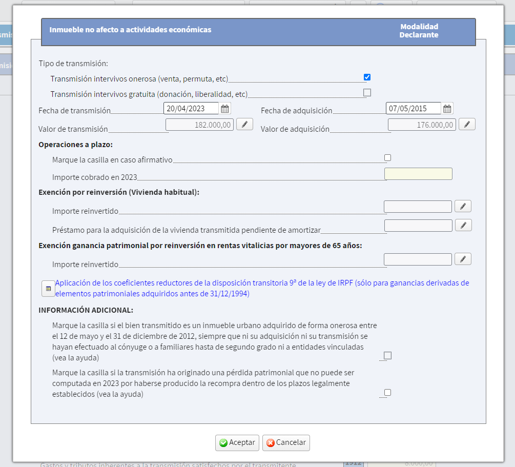 Fecha de venta inmueble IRPF